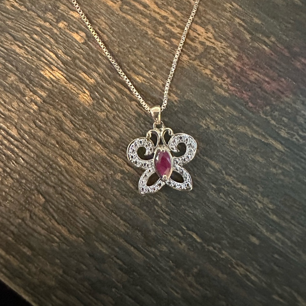 Like New Butterfly Ruby-Colored Stone Sterling Si… - image 1